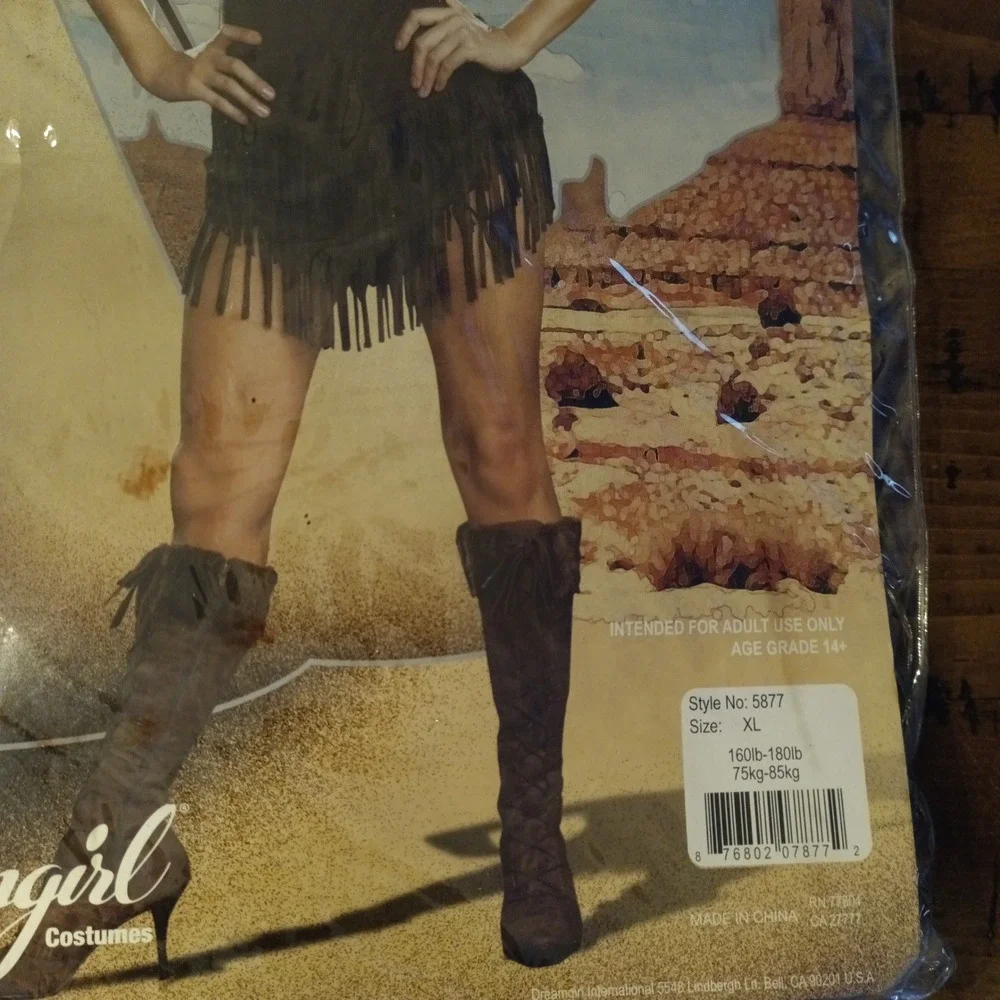 Dreamgirl Pocahottie Costume Adult XL Brown Micro Suede Fringe Dress 5877 New